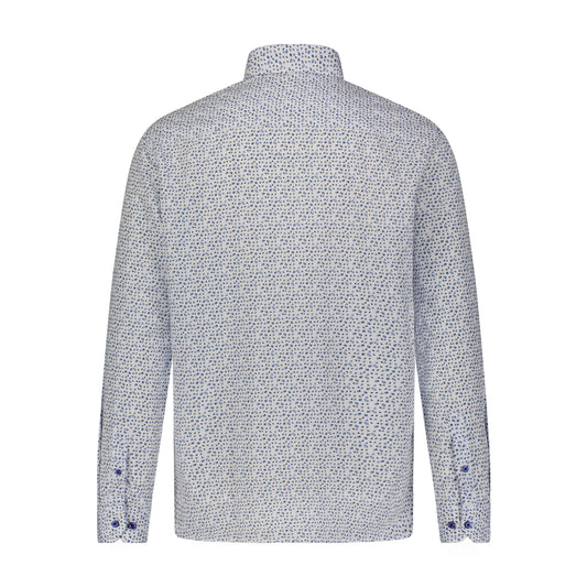 Blue Geo Print Hidden Button Down Long Sleeve Shirt