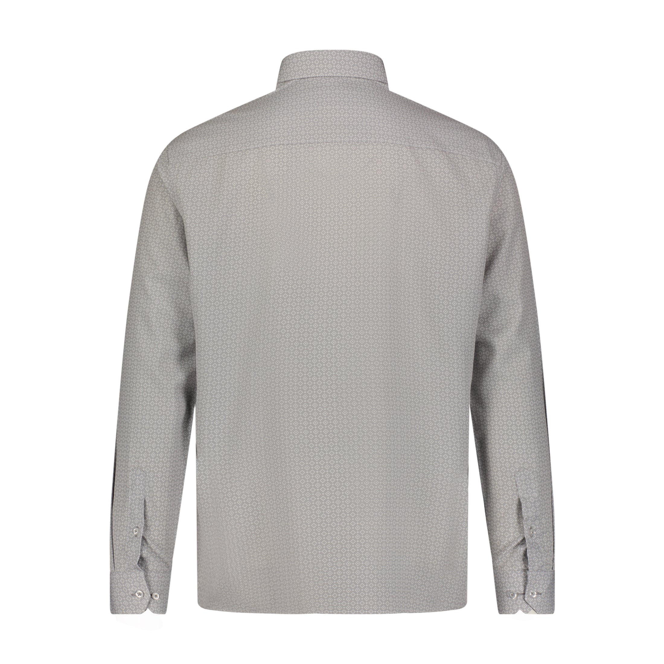 Grey Silver White Geo Print Hidden Button Down Long Sleeve Shirt