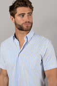 Load image into Gallery viewer, Light Sky Blue Seer Sucker Stripe Shirt
