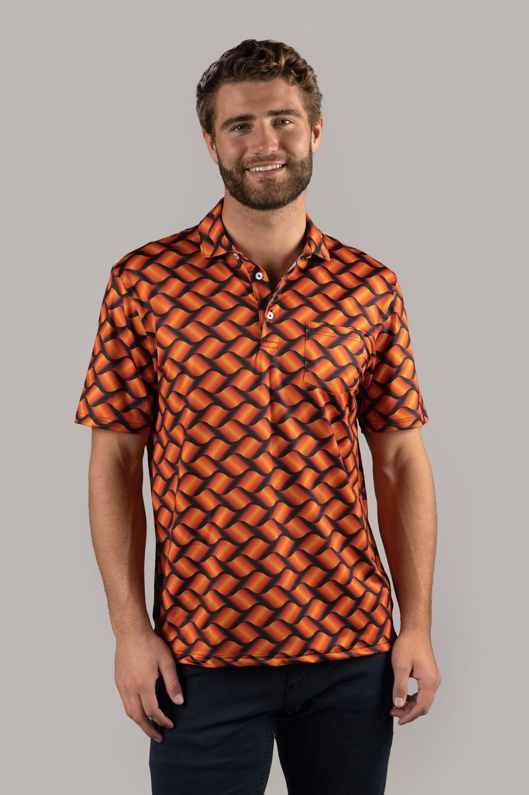 Black with Orange Waves Polo Shirt