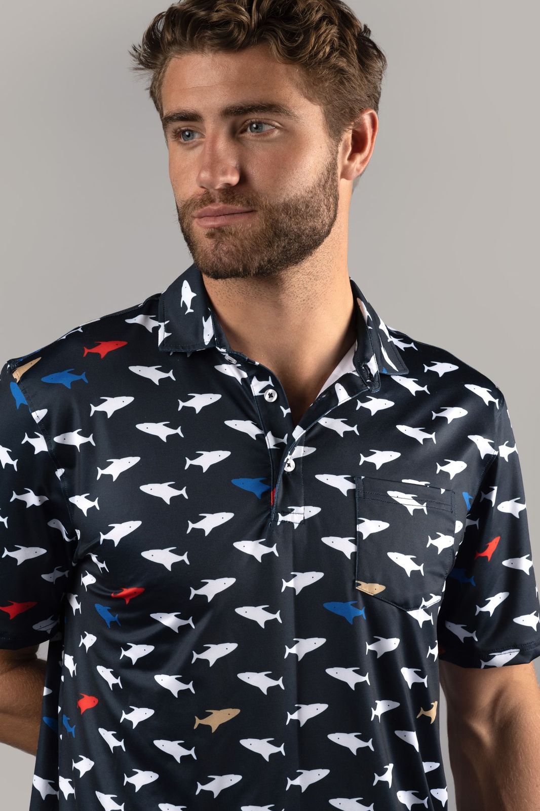 Black with Multicolor Sharks Polo Shirt