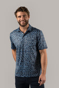Load image into Gallery viewer, Navy with White and Blue Circles Polo Shirt
