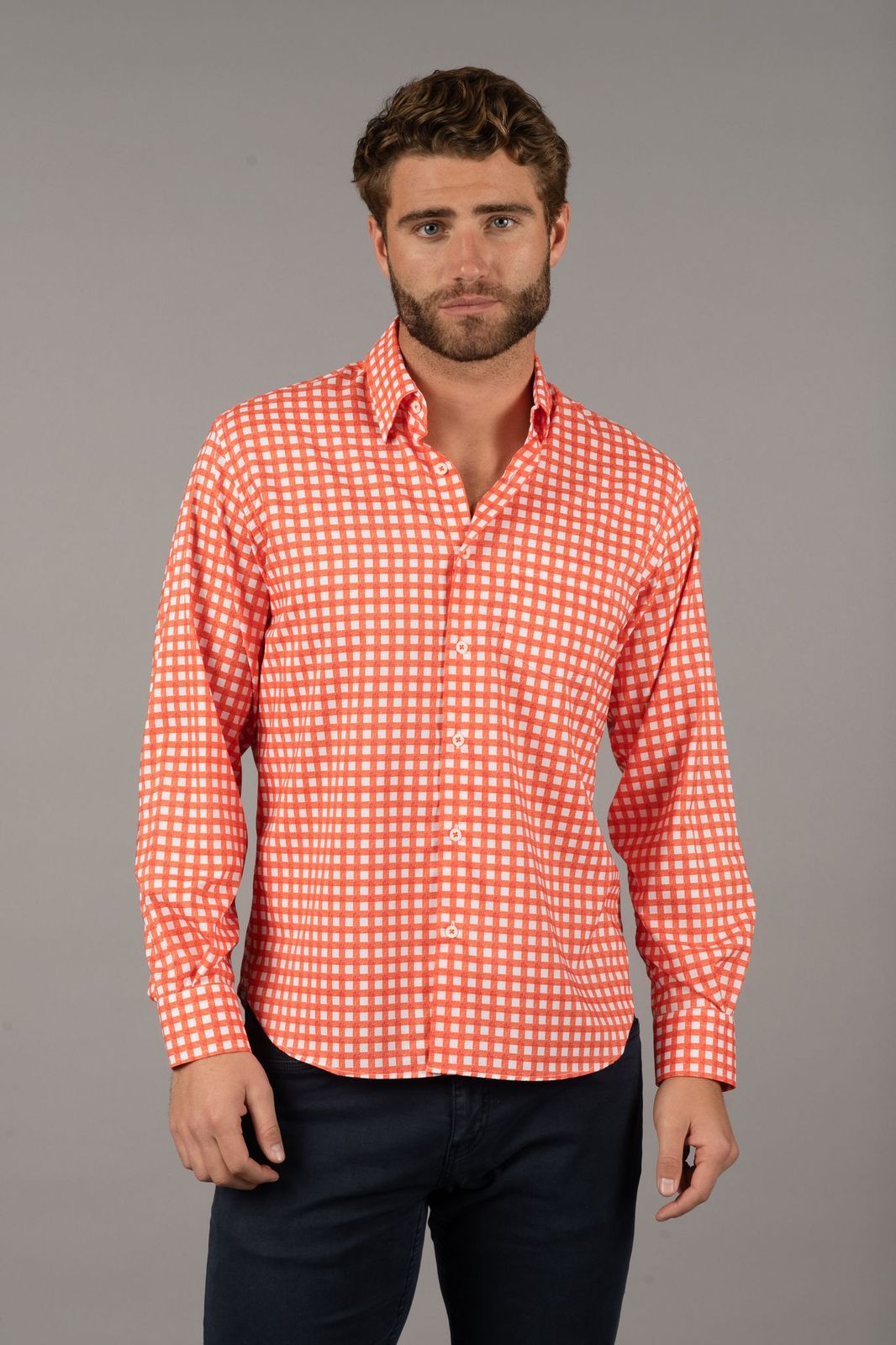 Orange and White Thick Check Shirt